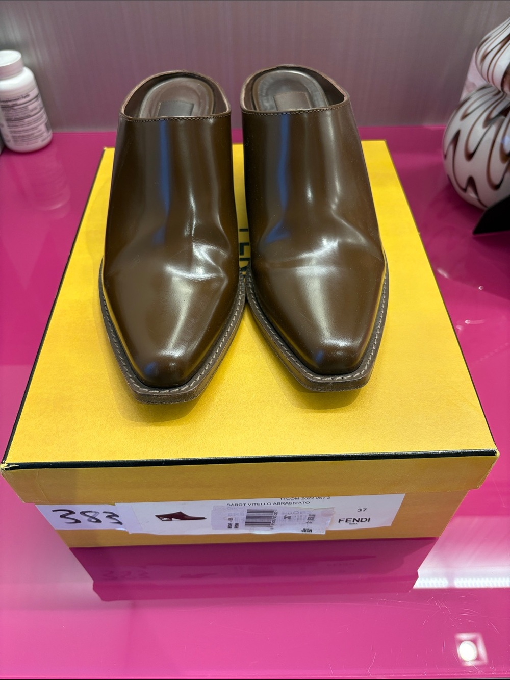 Fendi Womens Dark Brown Leather Slip-On Mules